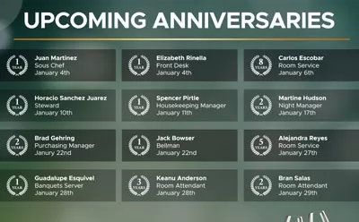 Upcoming Anniversaries